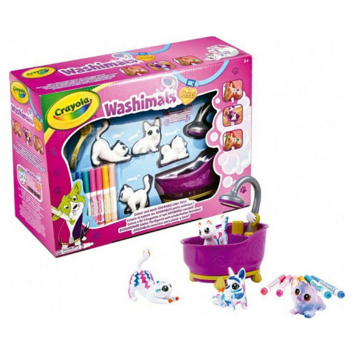 Playset Washimals Pets Crayola 74-7453 with bathtub and craft accessories for kids.