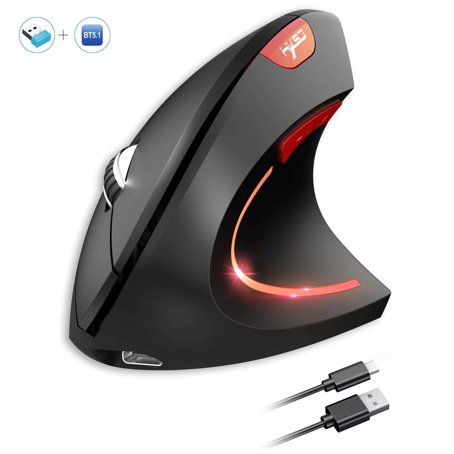 Hot Choice Ergonomic Optical Mouse ABS 2400DPI Adjustable Rechargeable 600Ma Vertical Mouse for Office and Mac