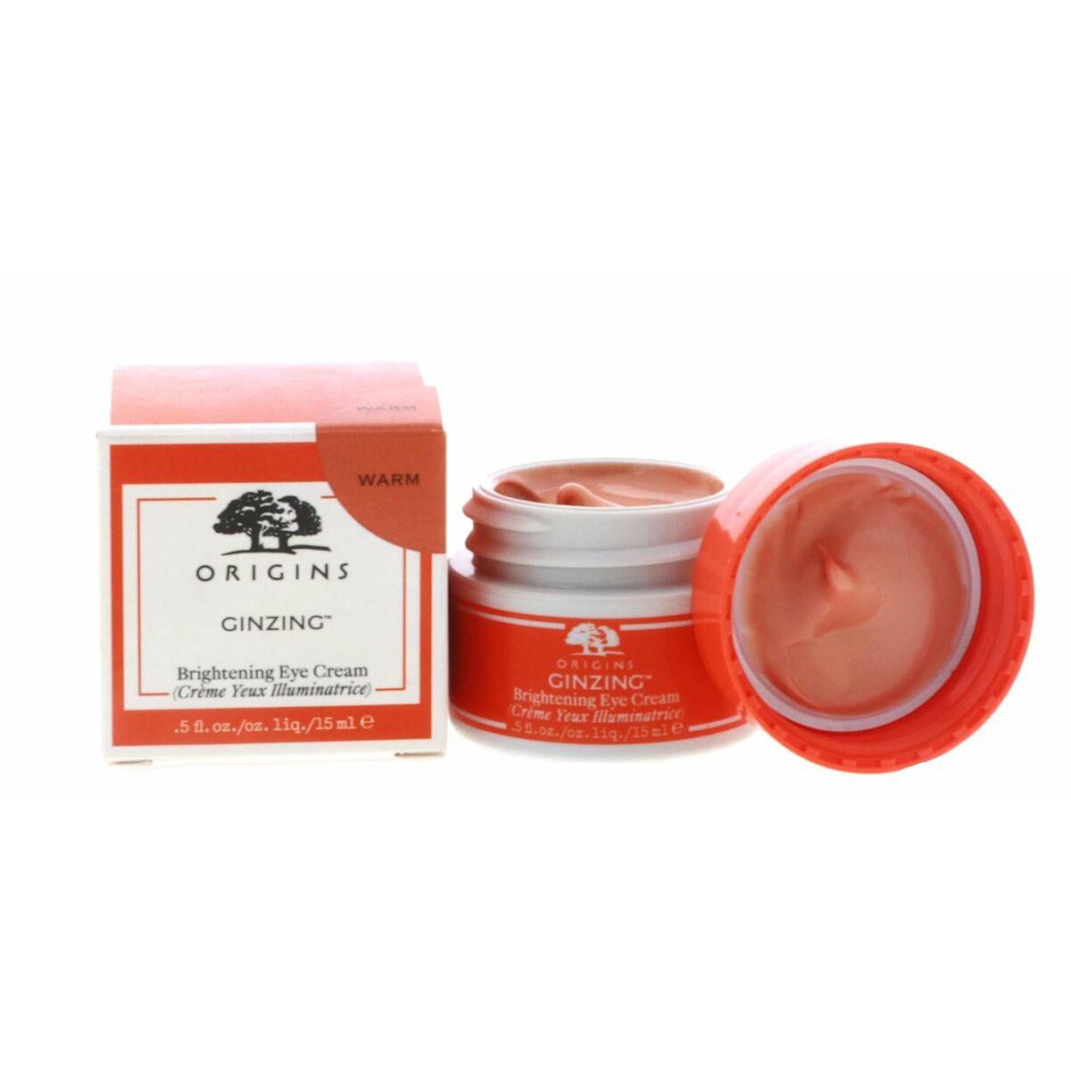 Origins Ginzing day cream 15 ml in a jar with box, brightening eye cream for effective daily skincare.