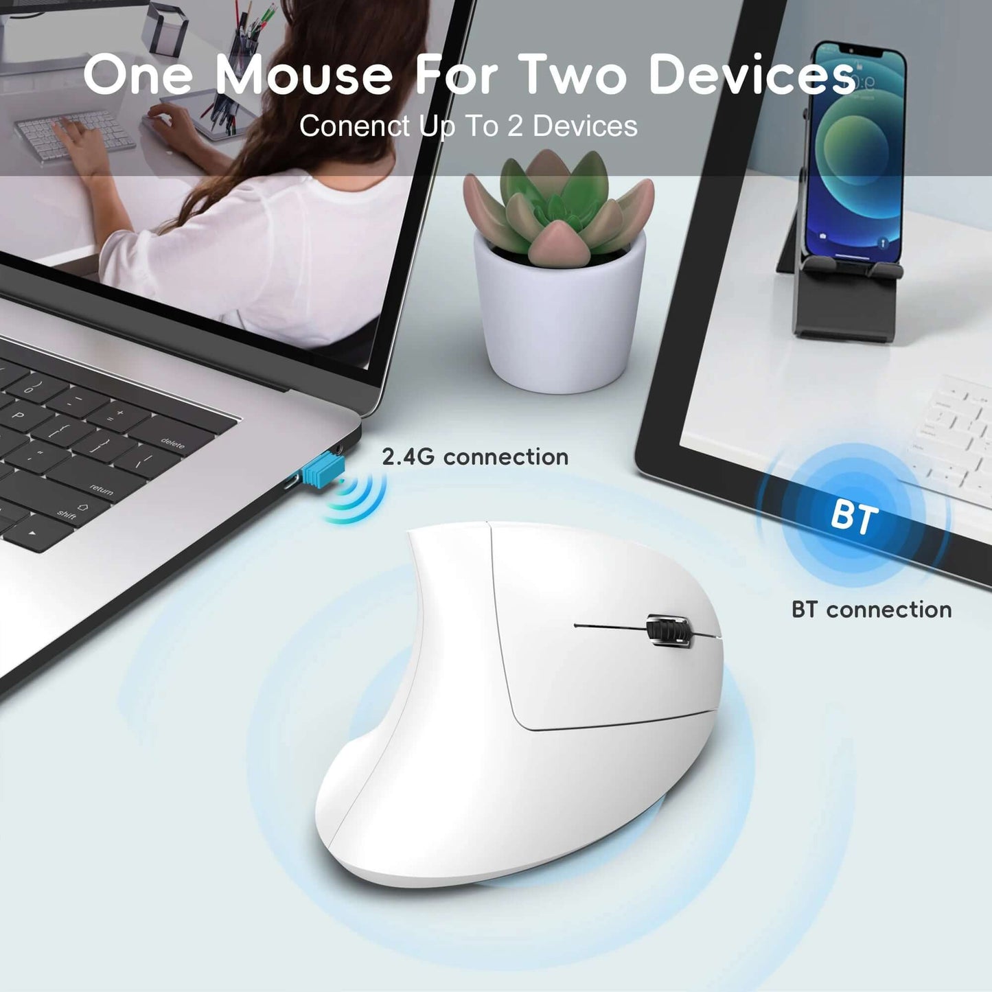 Hot Choice Ergonomic Optical Mouse ABS 2400DPI Adjustable Rechargeable 600Ma Vertical Mouse for Office and Mac