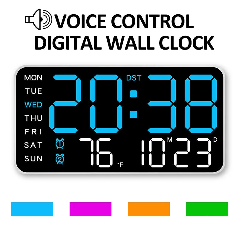 Large Digital Wall Clock Temp Date Week Display Remote Control USB Powered Table Clock Wall-Mounted Dual Alarms LED Clocks