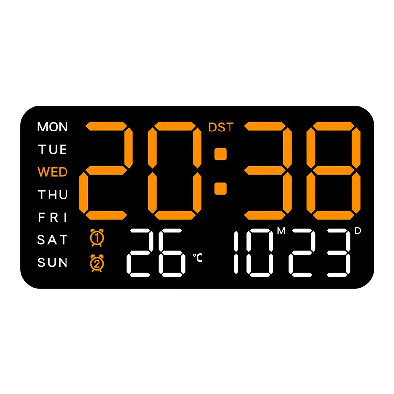 Large Digital Wall Clock Temp Date Week Display Remote Control USB Powered Table Clock Wall-Mounted Dual Alarms LED Clocks