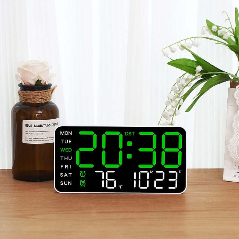 Large Digital Wall Clock Temp Date Week Display Remote Control USB Powered Table Clock Wall-Mounted Dual Alarms LED Clocks