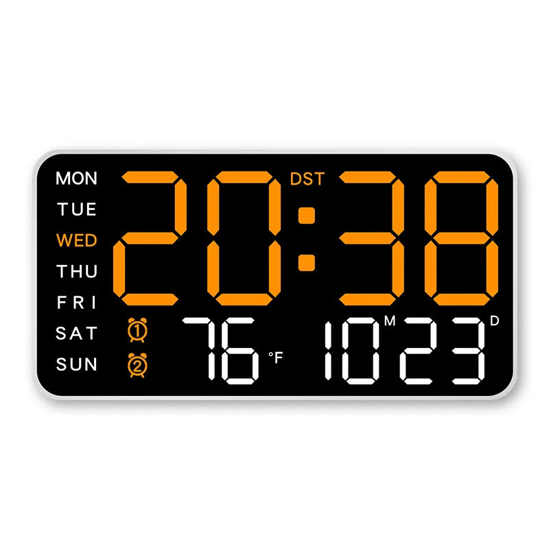 Large Digital Wall Clock Temp Date Week Display Remote Control USB Powered Table Clock Wall-Mounted Dual Alarms LED Clocks