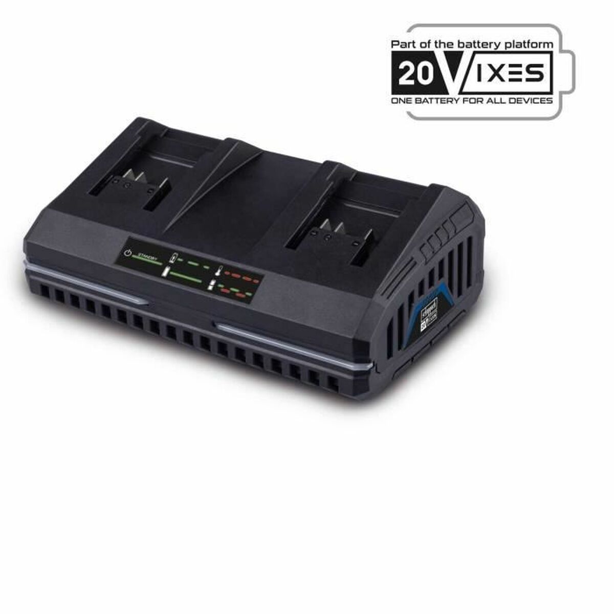 Cargador compatibile con batería Scheppach SDBC2.4A y otros modelos, parte de la plataforma de batería 20V. Proporciona carga eficiente.