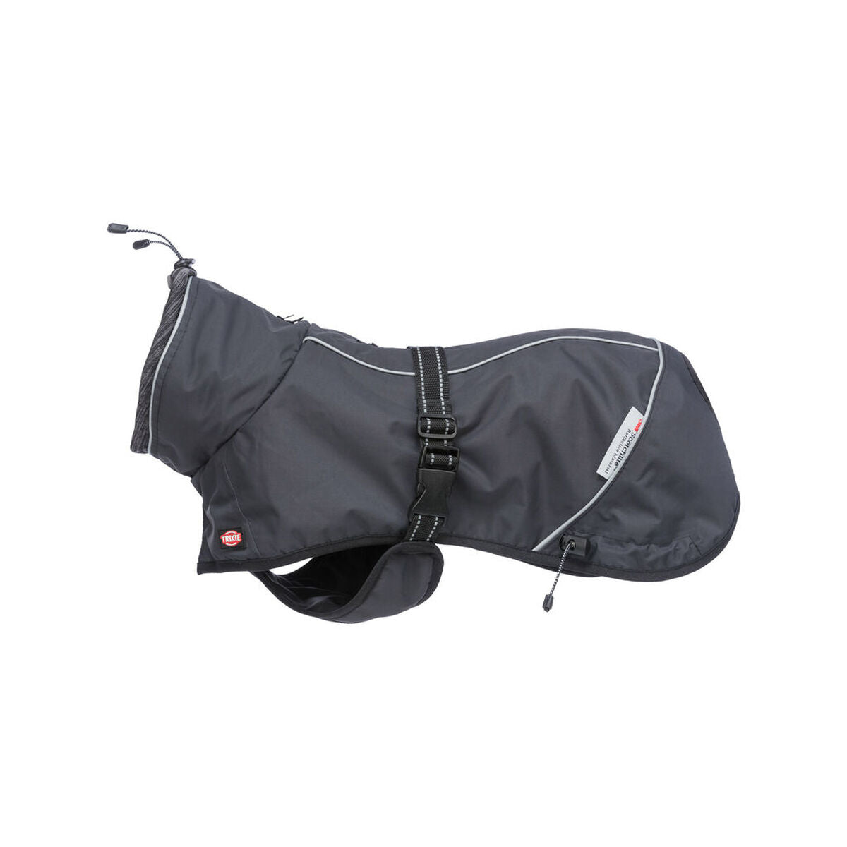 Abrigo impermeable para perro negro Trixie Calvi L, ajustable, acolchado y reflectante, ideal para climas fríos.