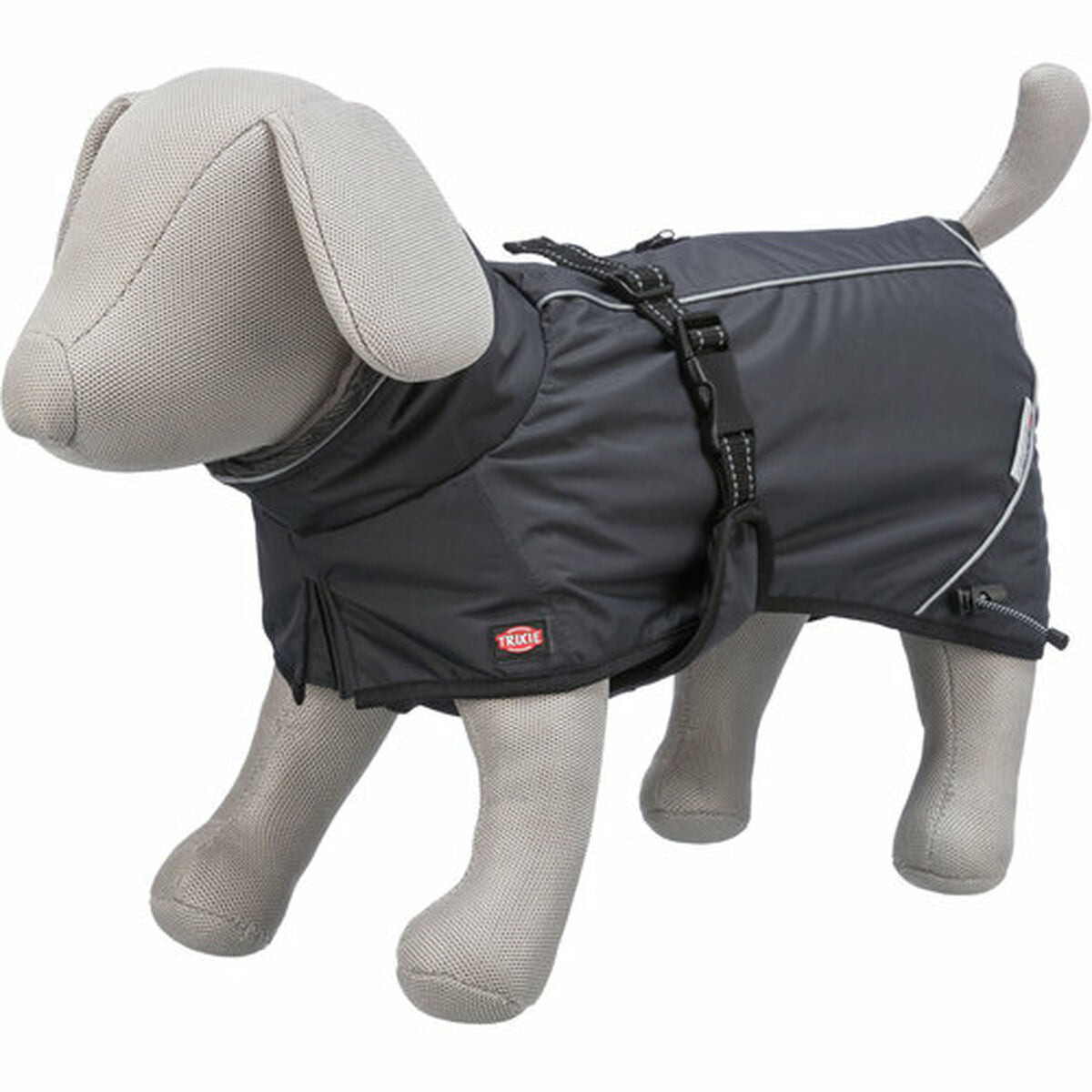 Abrigo impermeable para perro negro Trixie Calvi L, fabricado en poliéster, impermeable y reflectante.