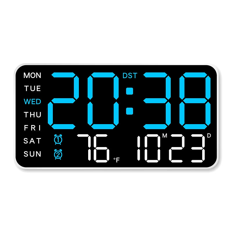 Large Digital Wall Clock Temp Date Week Display Remote Control USB Powered Table Clock Wall-Mounted Dual Alarms LED Clocks