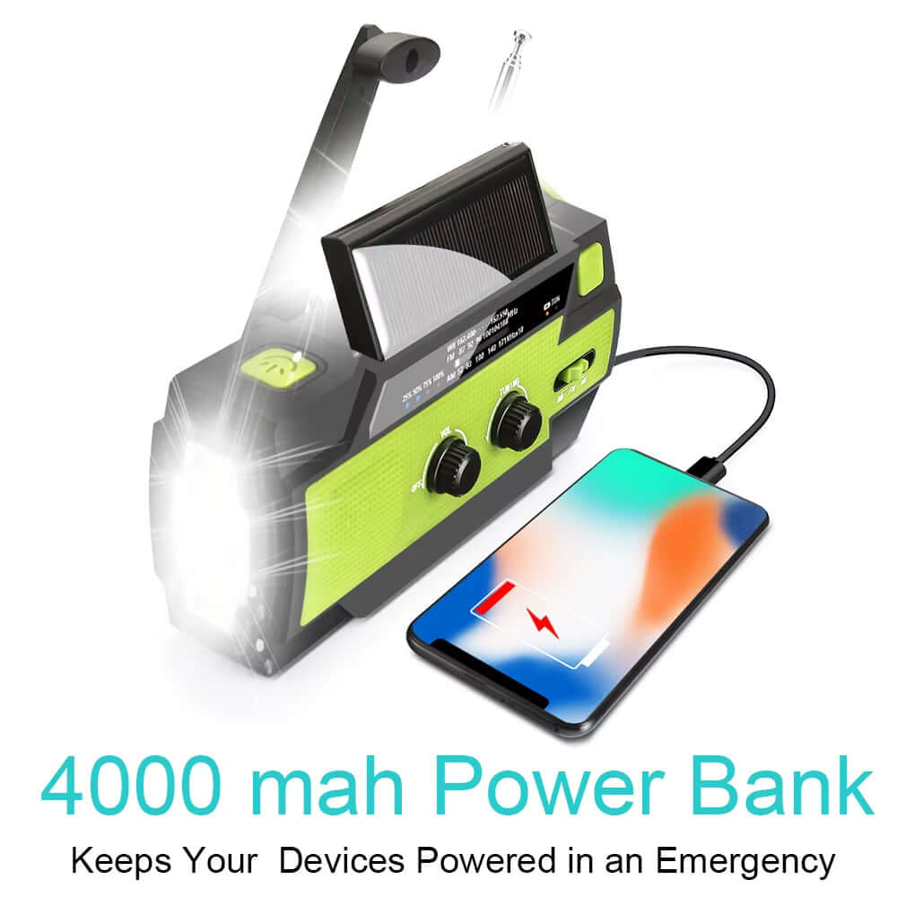 Emergency NOAA Weather Radio,Portable Hand Crank Radio,Solar Powered,Am/Fm,Sos Alarm,Flashlight 4000Mah Rechargeable Power Bank