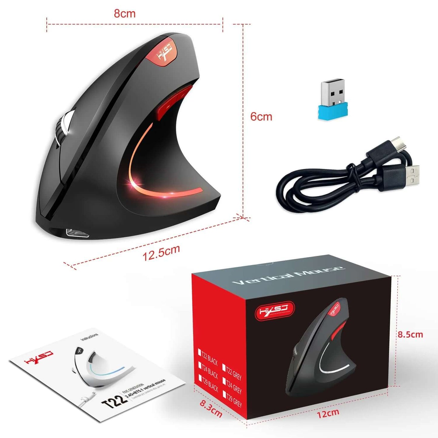 Hot Choice Ergonomic Optical Mouse ABS 2400DPI Adjustable Rechargeable 600Ma Vertical Mouse for Office and Mac
