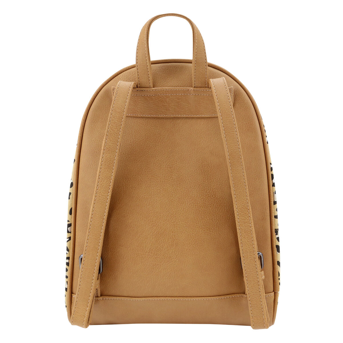 Mochila leopardo para niños vista trasera con asas y diseño de leopardo en color marrón.