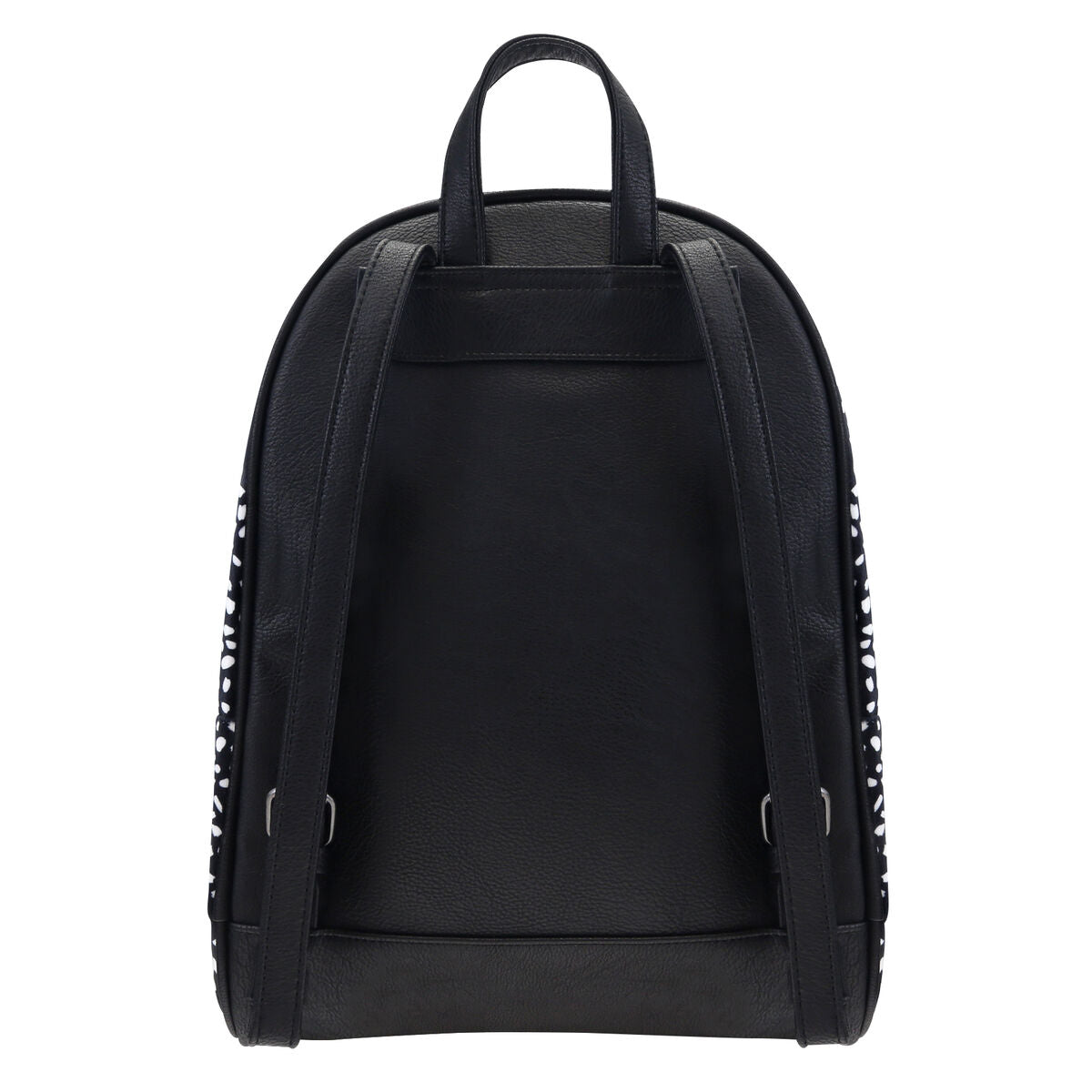 Mochila Casual Gorjuss Smitten Kitten Negro Blanco vista posterior con correas y diseño moderno.