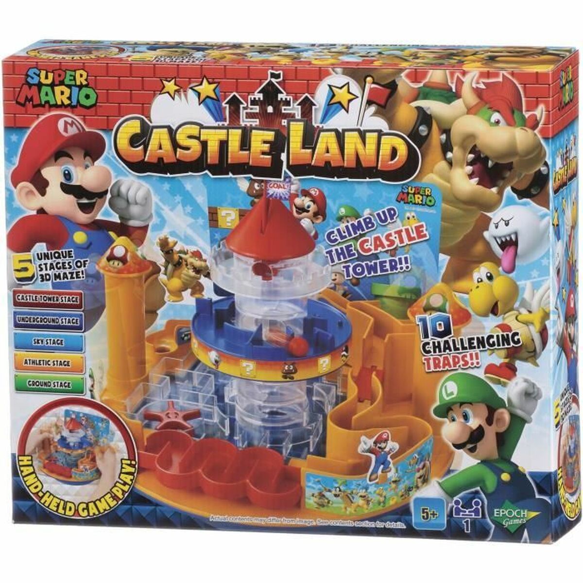 Juego de Mesa Super Mario para niños, EPOCH D'ENFANCE Castle Land, juego divertido y desafiante con trampas.