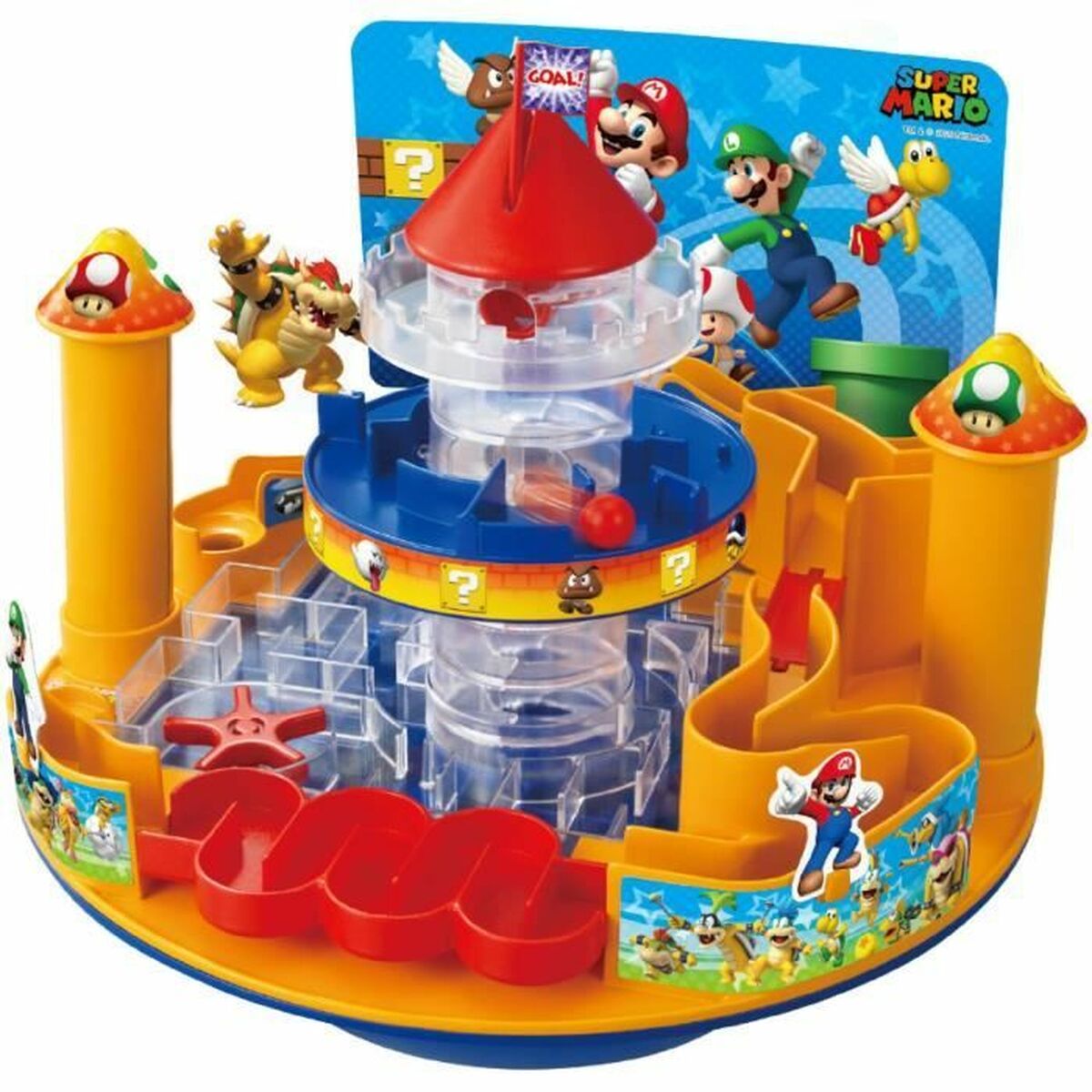 Juego de mesa Super Mario para niños, diseño colorido con personajes clásicos y elementos interactivos.