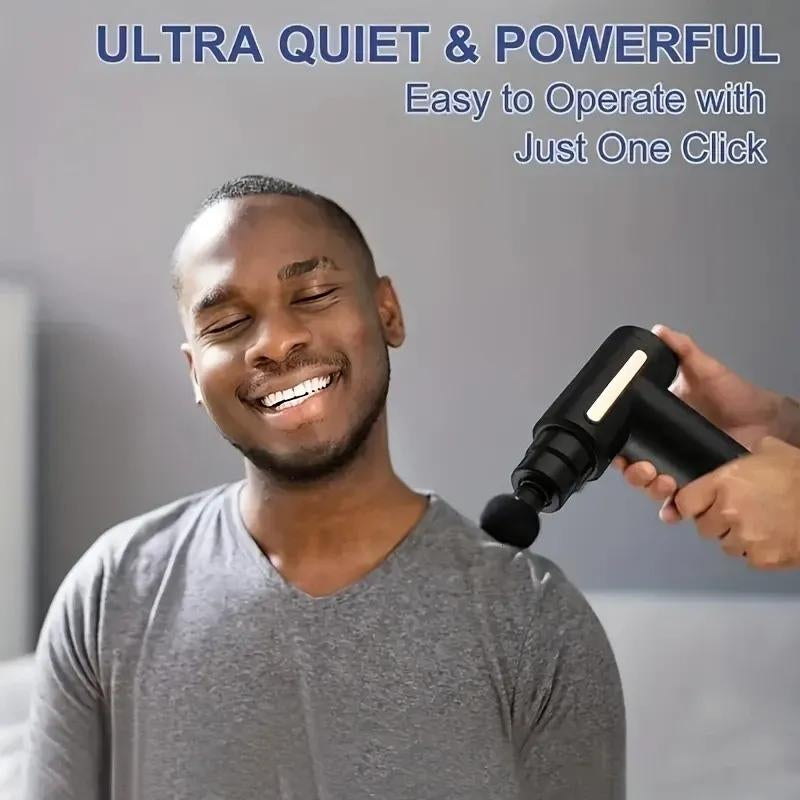 Portable Deep Tissue Massager - USB Rechargeable Fascia Gun, Muscle Massage Gun with 4 Massage Heads, 6 Speed Mode Adjustment, Silent Motor, for Muscle Relief and Sports Recovery, for Back and Neck Relaxation Full Body Massage
