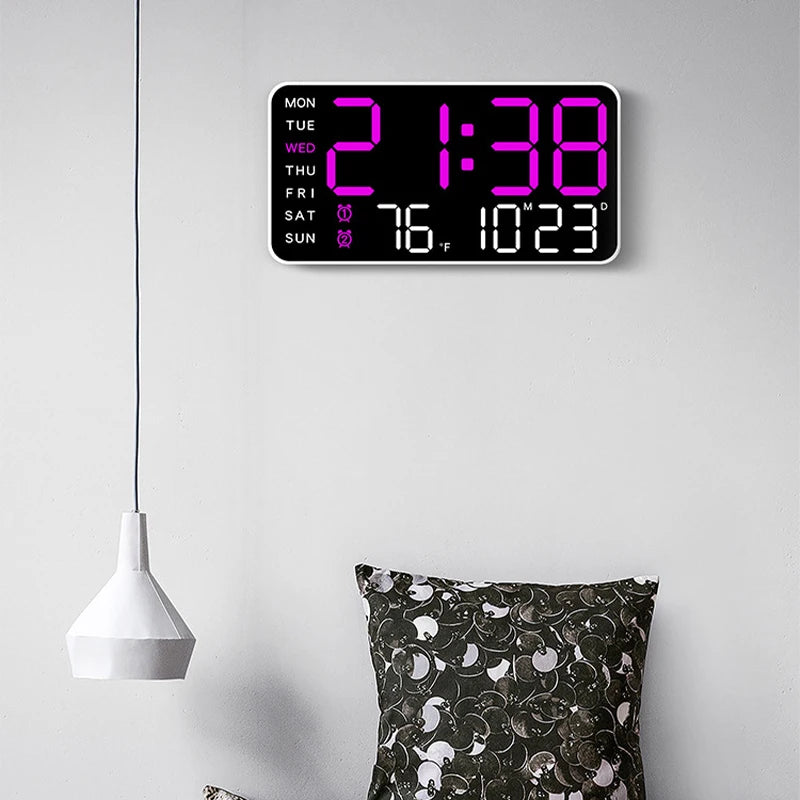 Large Digital Wall Clock Temp Date Week Display Remote Control USB Powered Table Clock Wall-Mounted Dual Alarms LED Clocks