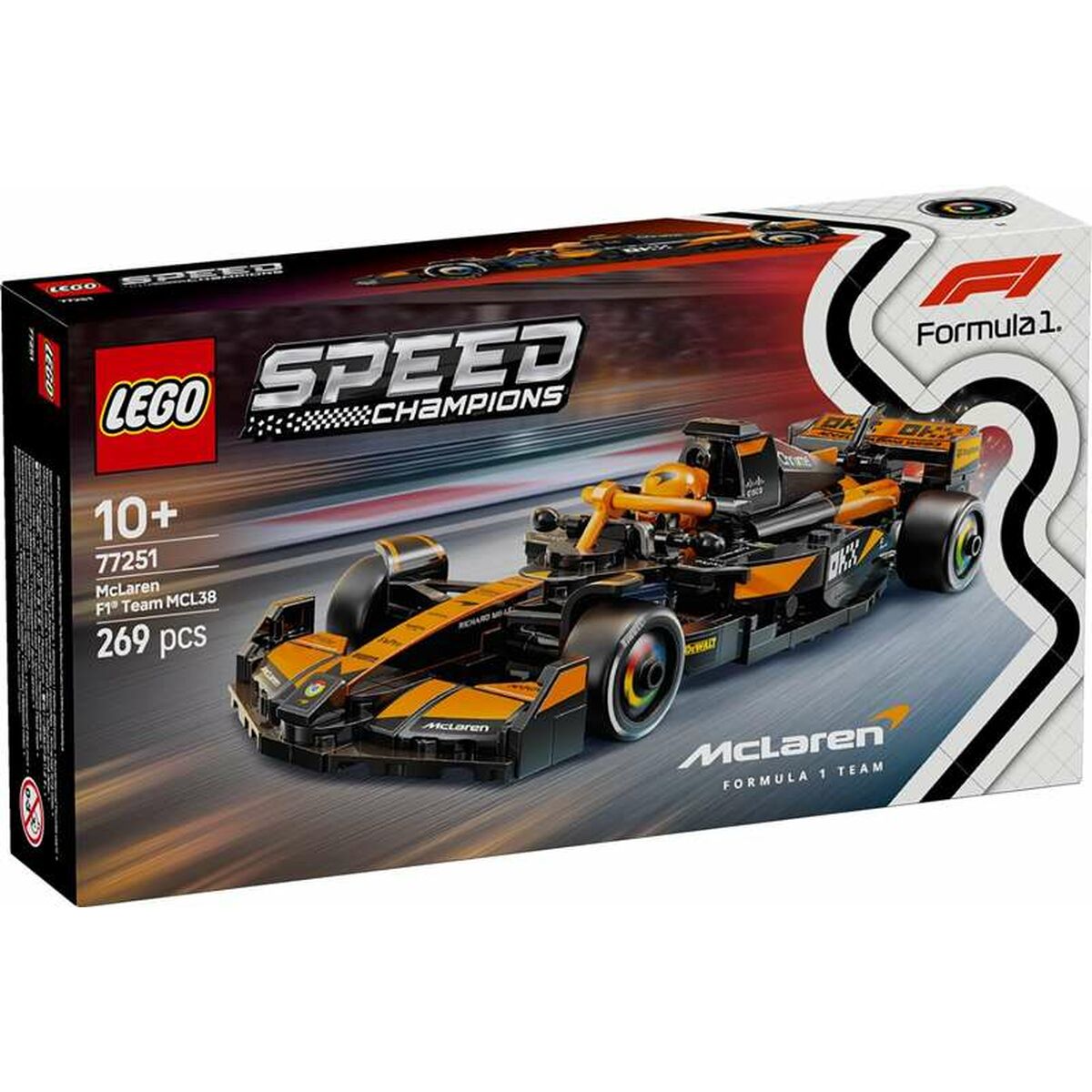 Imagen del juego de construcción Lego Speed Champions McLaren F1 Team MCL38 con 269 piezas.