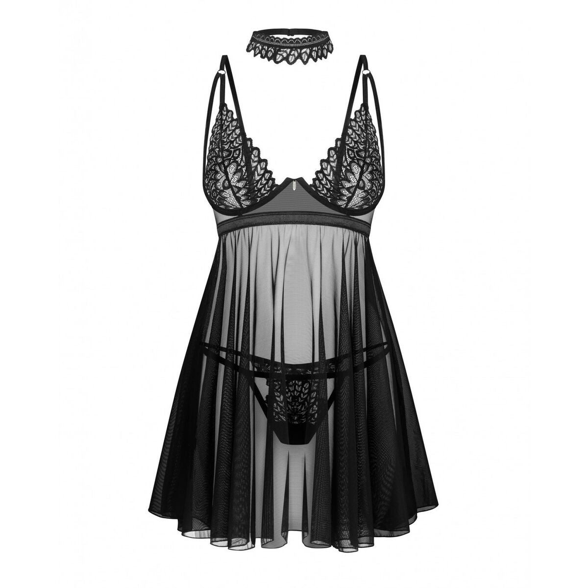 Salto de Cama 5 Obsessive lingerie en color negro con encaje y diseño elegante, incluye choker.