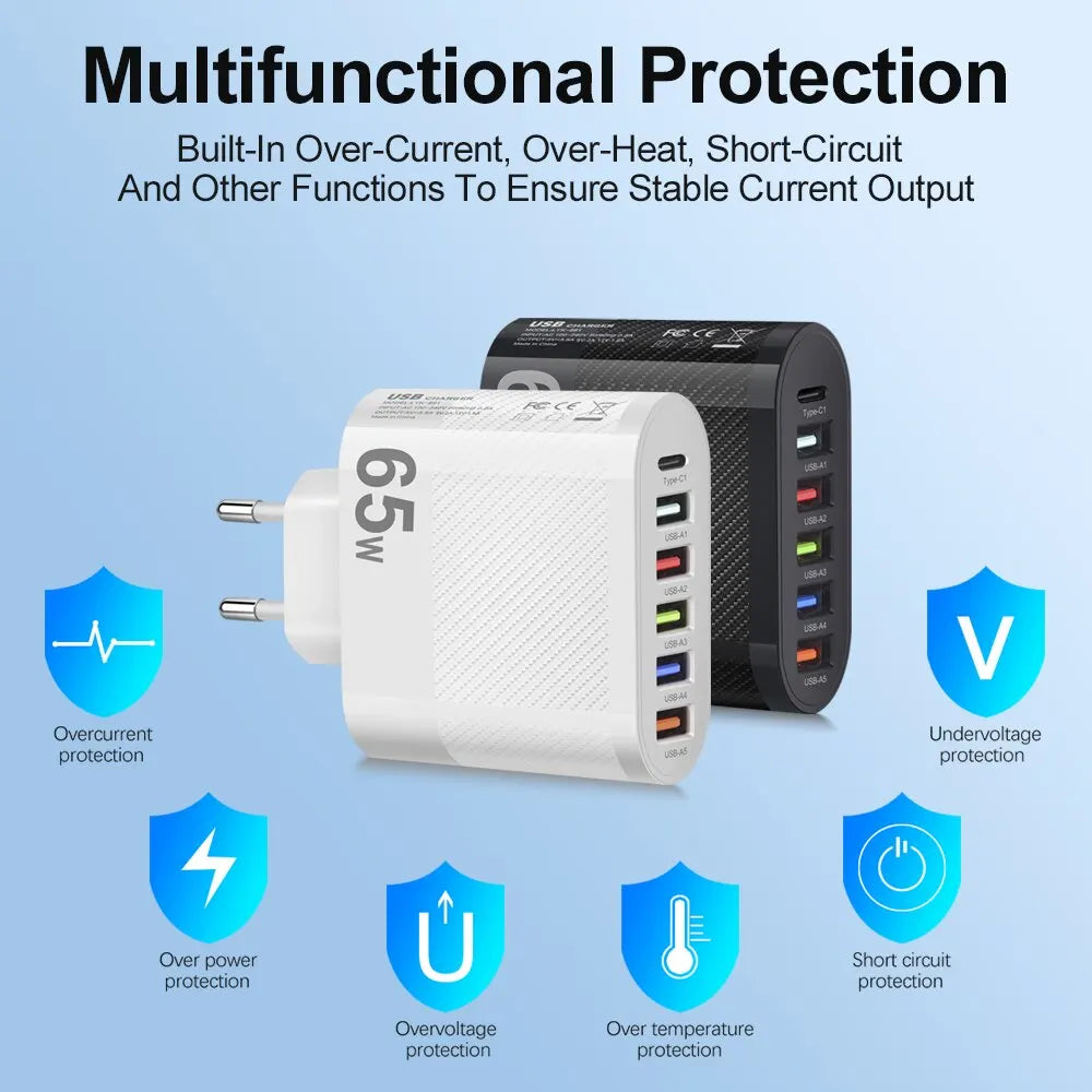 3.1A 5Ports USB Charger PD Charging Adapter for Xiaomi Iphone 13 Samsung Mobile Phone Plug Charging QC 3.0 Wall Charger
