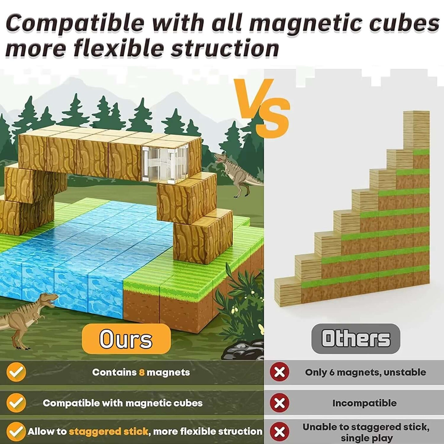 100Pcs Magnetic Blocks Toy Build Magnet Set for Boys Girls Stem Montessori Sensory Cubes for Toddlers Gift