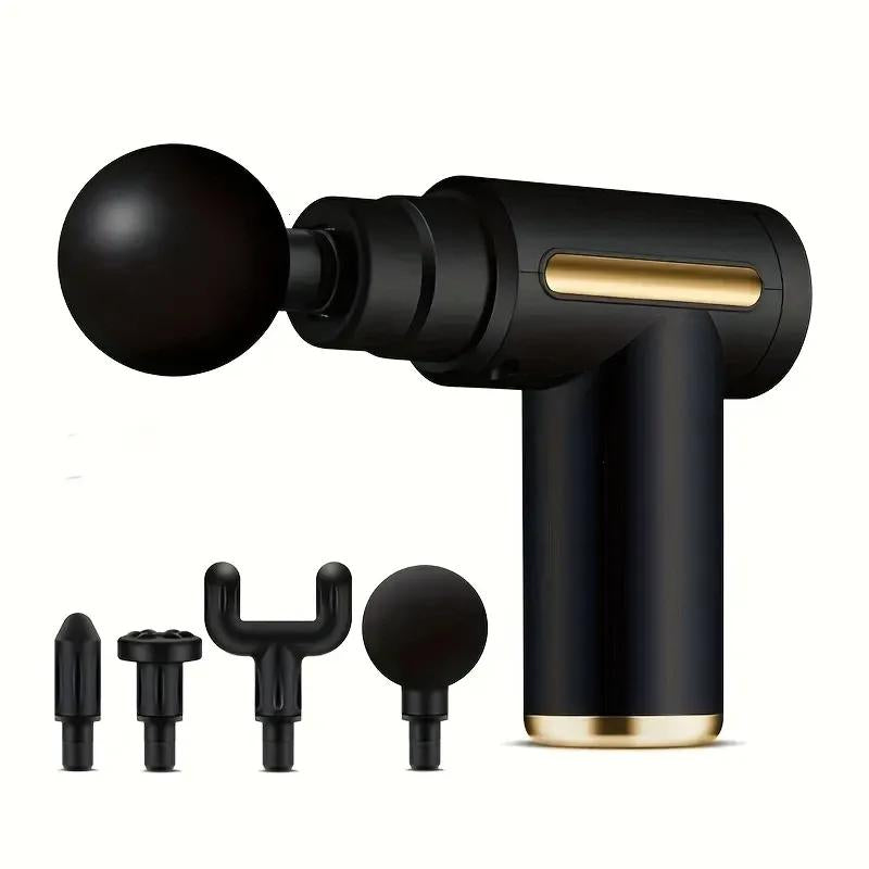 Portable Deep Tissue Massager - USB Rechargeable Fascia Gun, Muscle Massage Gun with 4 Massage Heads, 6 Speed Mode Adjustment, Silent Motor, for Muscle Relief and Sports Recovery, for Back and Neck Relaxation Full Body Massage