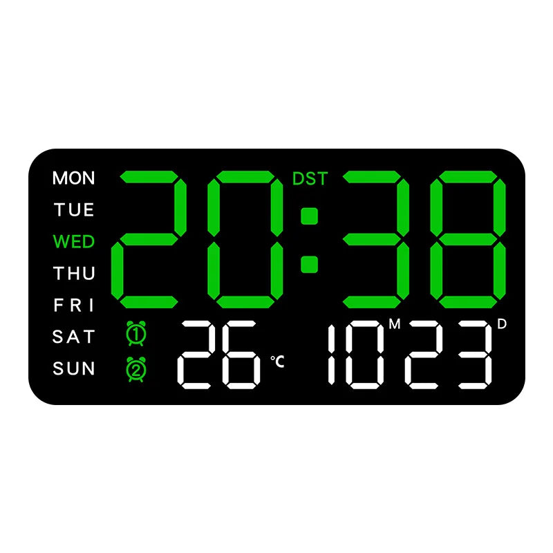 Large Digital Wall Clock Temp Date Week Display Remote Control USB Powered Table Clock Wall-Mounted Dual Alarms LED Clocks