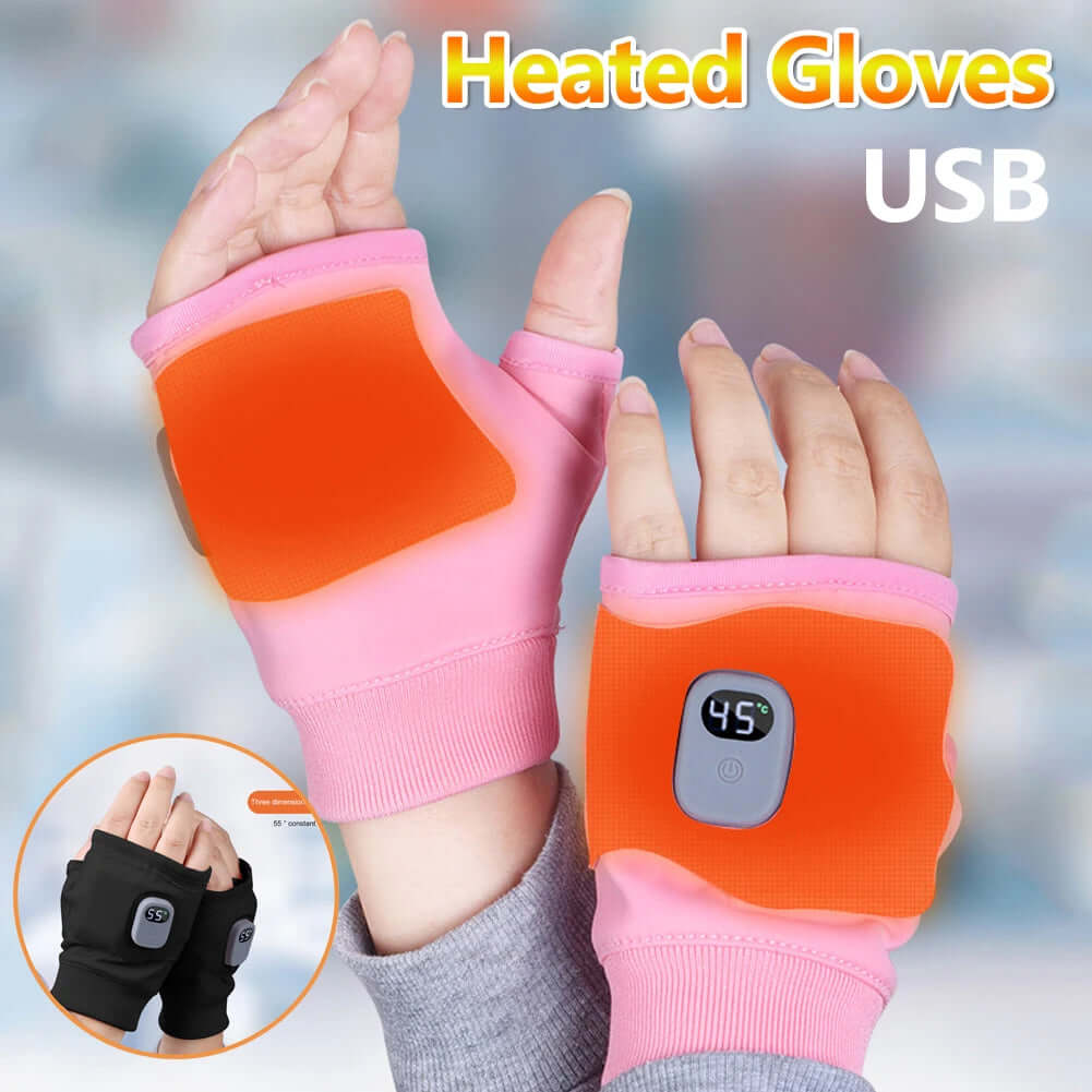 Rechargeable Heated Gloves 360 Degree Thermal Heated Gloves Winter Windproof Warm Fingerless Gloves for Outdoor Hiking Cycling