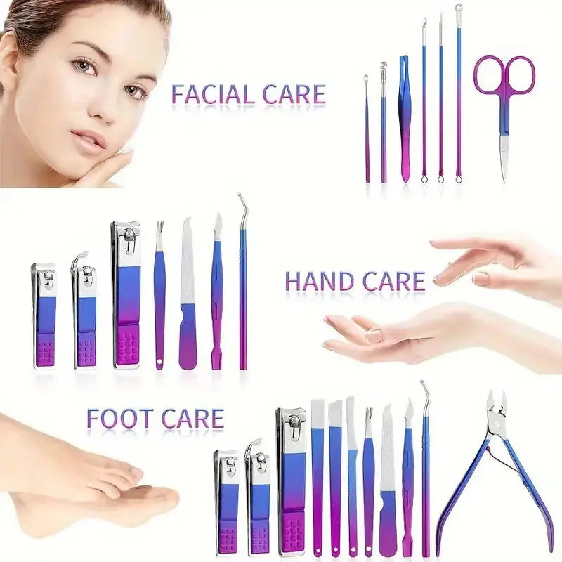 6-18Pcs Set Professional Stainless Steel Manicure & Pedicure Kit Precision Nail Care with Travel Case with Nail Clipper Scissor