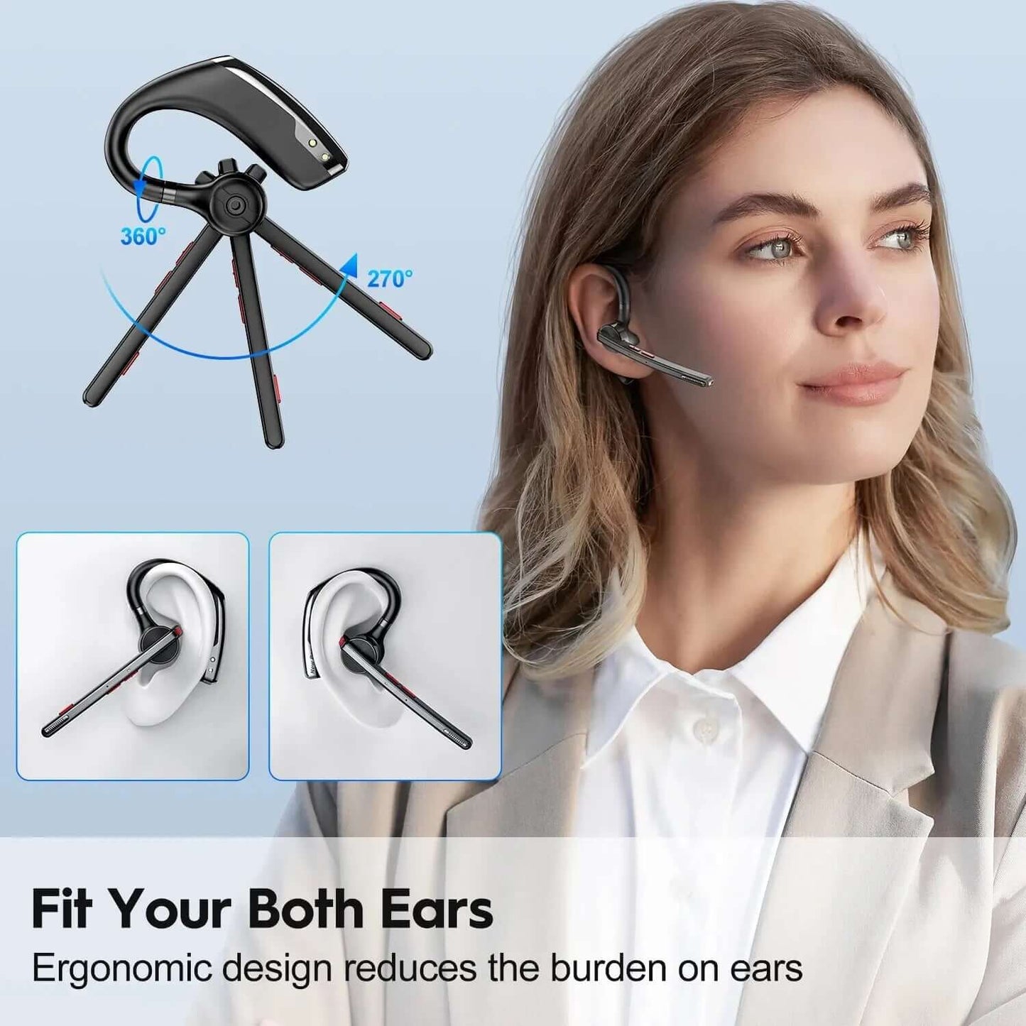 M51 Bluetooth 5.2 Wireless Headset Earphones Headphone with Dual-Mic CVC8.0 Noise Cancelling Handsfree Business Earbuds