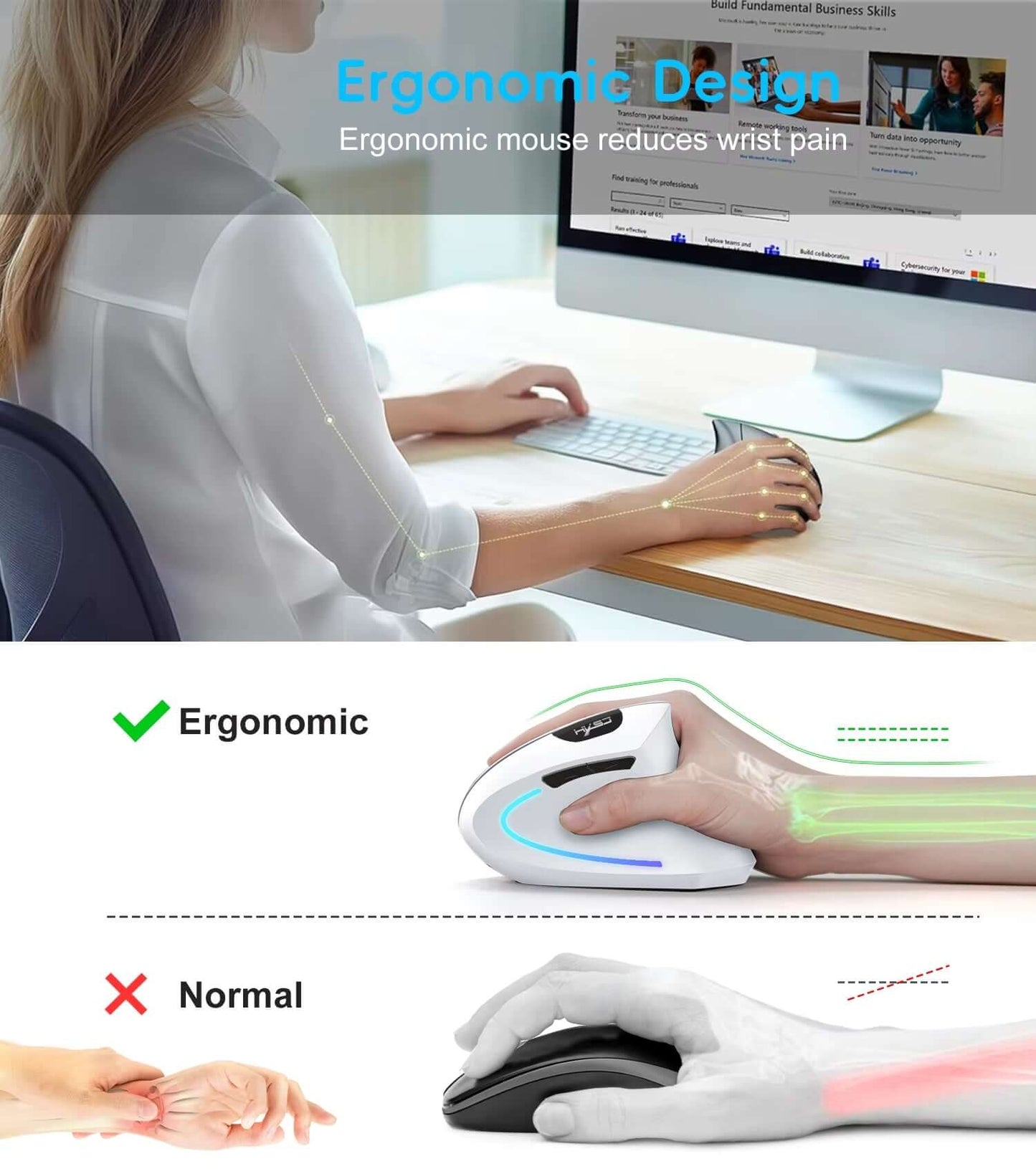 Hot Choice Ergonomic Optical Mouse ABS 2400DPI Adjustable Rechargeable 600Ma Vertical Mouse for Office and Mac