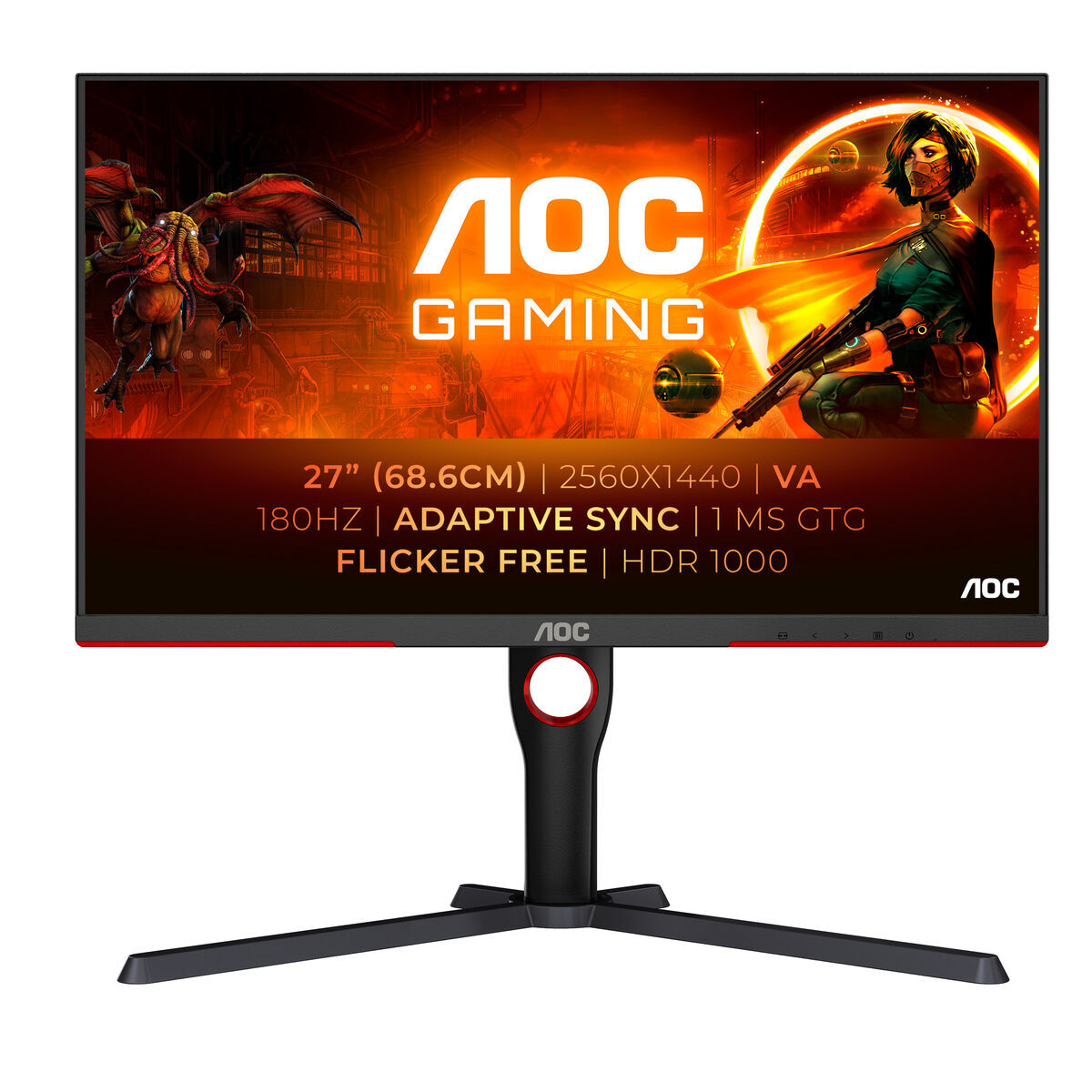 AOC 27 inch 2K gaming monitor 180Hz con pantalla de 27" y características avanzadas para gamers.