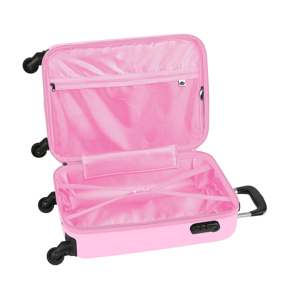 Interior view of Trolley de Cabina Rosa Na!Na!Na! Surprise Sparkles 20'' showing pink lining and compartments.