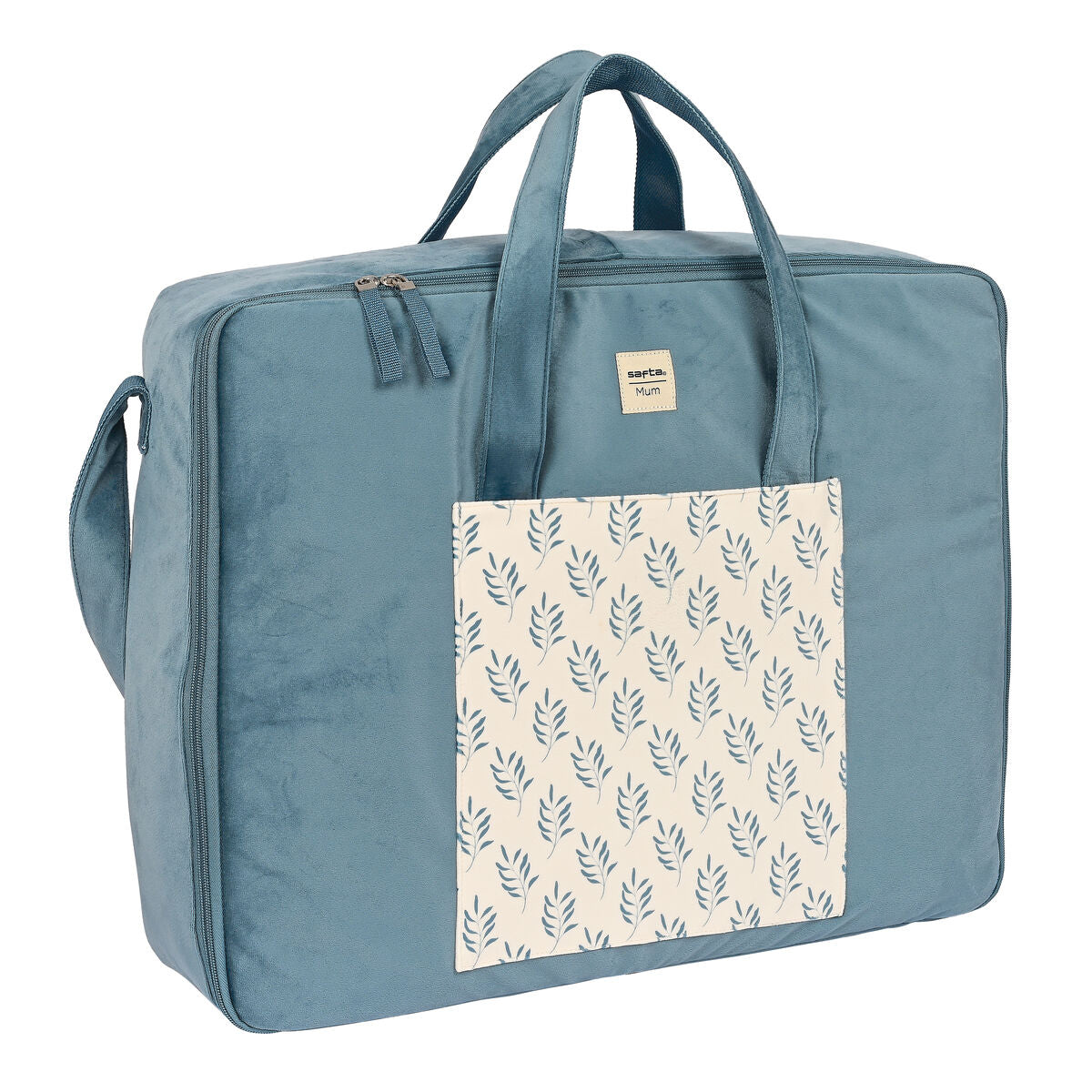 Maleta Safta Leaves Turquesa de terciopelo, color turquesa, con diseño de hojas, ideal como turquoise velvet travel bag.