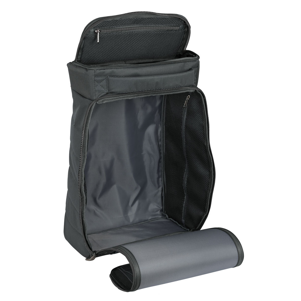 Mochila de viaje gris Safta 33x55 con compartimentos y cierre de cremallera, ideal para viajes.