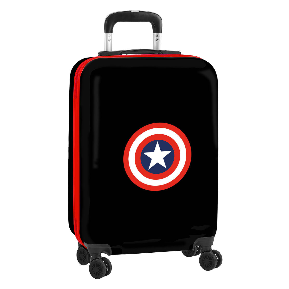 Maleta de cabina Capitán América Negro 20'' con diseño icónico y ruedas giratorias a 360º.