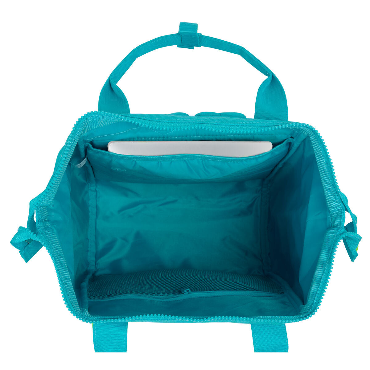 Interior de la mochila casual Benetton azul, mostrando su moderno diseño y funcionalidad.