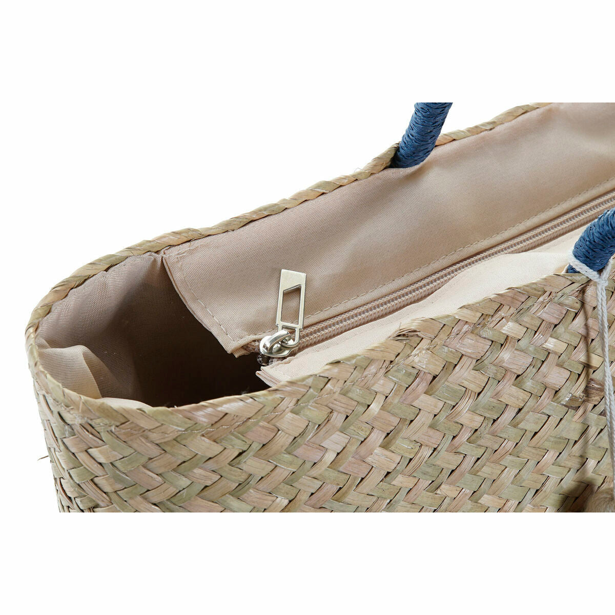 Interior de la Bolsa de Playa DKD Home Decor Naranja Natural Azul marino con cierre, ideal para tus días de verano.