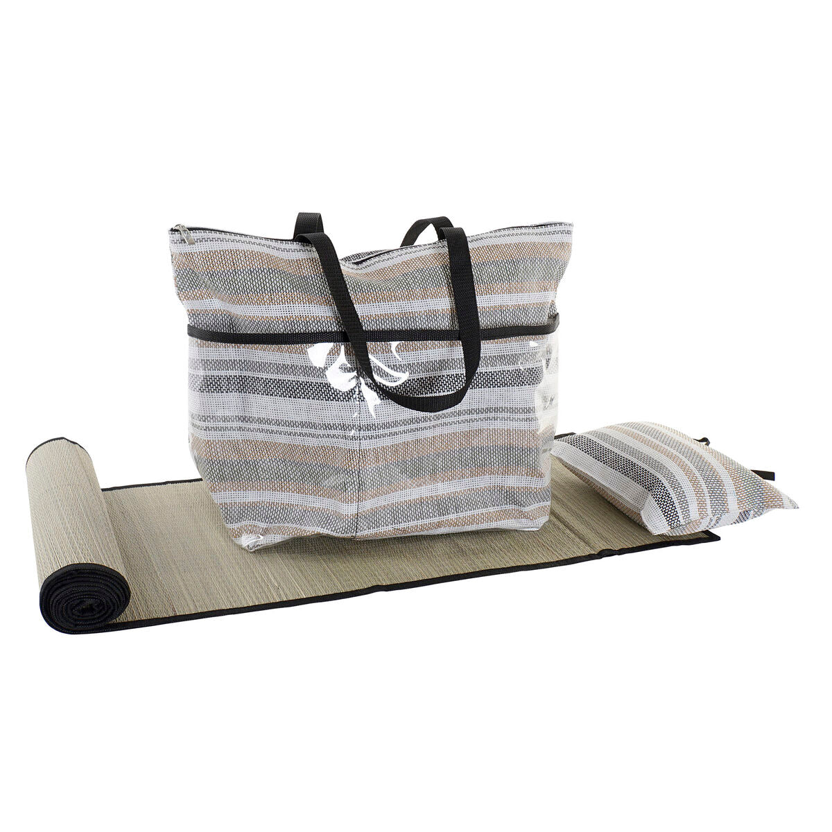 Bolsa de Playa DKD Home Decor Azul Marrón Verde Gris Menta PVC Lienzo 44 x 23 x 62 cm (2 Unidades) en un fondo de estera.