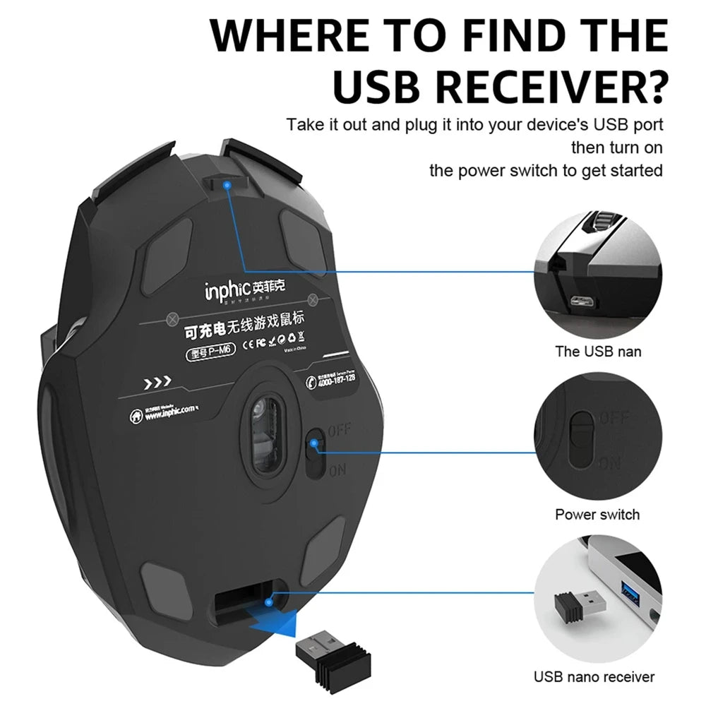 Bluetooth Compatible Mouse Rechargeable 2.4G Wireless Mouse Office Mute Support PC Laptop Tablet Smartphone Universal
