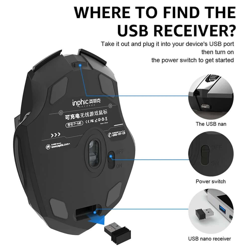 Bluetooth Compatible Mouse Rechargeable 2.4G Wireless Mouse Office Mute Support PC Laptop Tablet Smartphone Universal