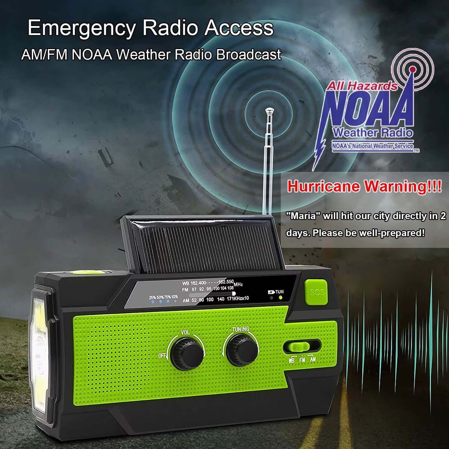 Emergency NOAA Weather Radio,Portable Hand Crank Radio,Solar Powered,Am/Fm,Sos Alarm,Flashlight 4000Mah Rechargeable Power Bank
