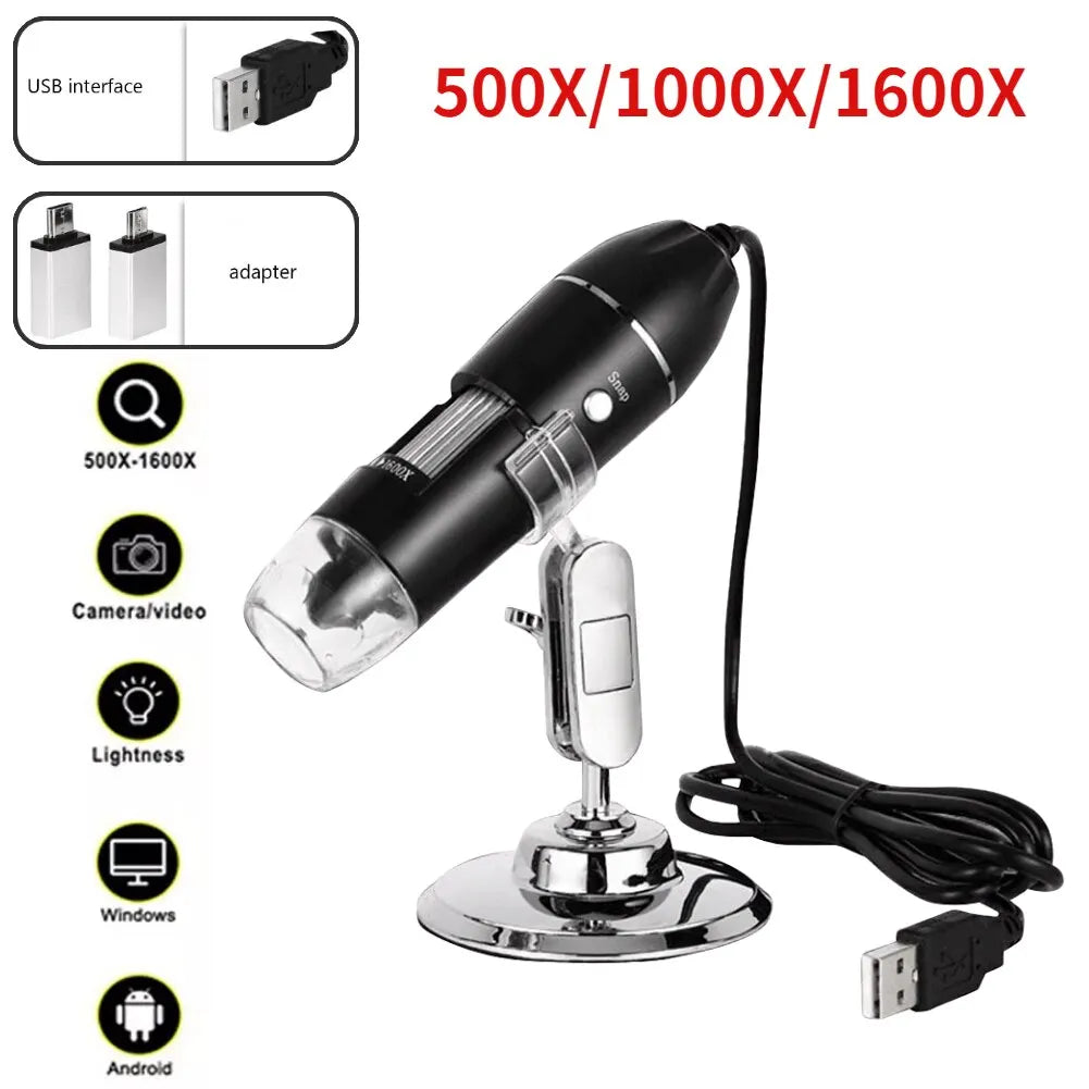1600X 1000X 500X Digital Microscope Camera Type C USB Portable Electronic Microscope for Soldering Magnifier Cell Phone Repair