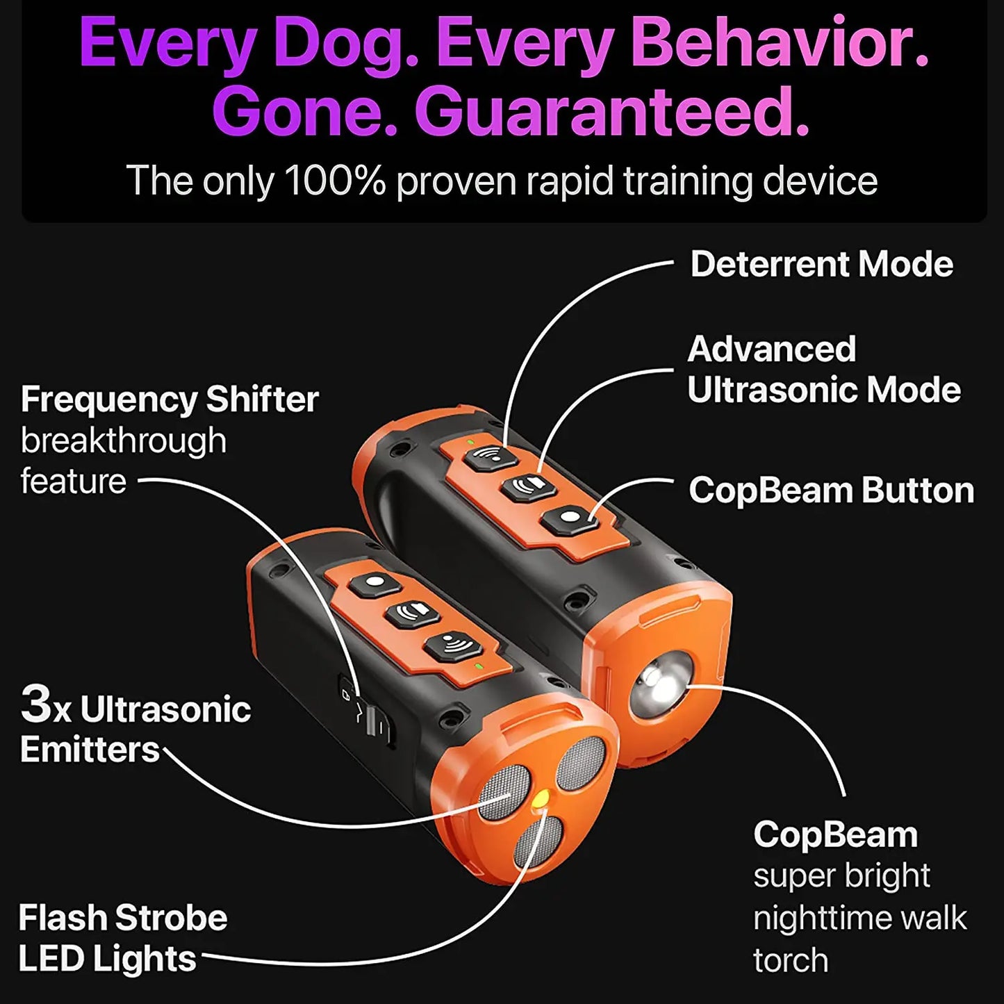 Pet Dog Repeller Ultrasonic Dog Training Device Rechargeable anti Dog Bark Deterrent Device with LED Flashlight