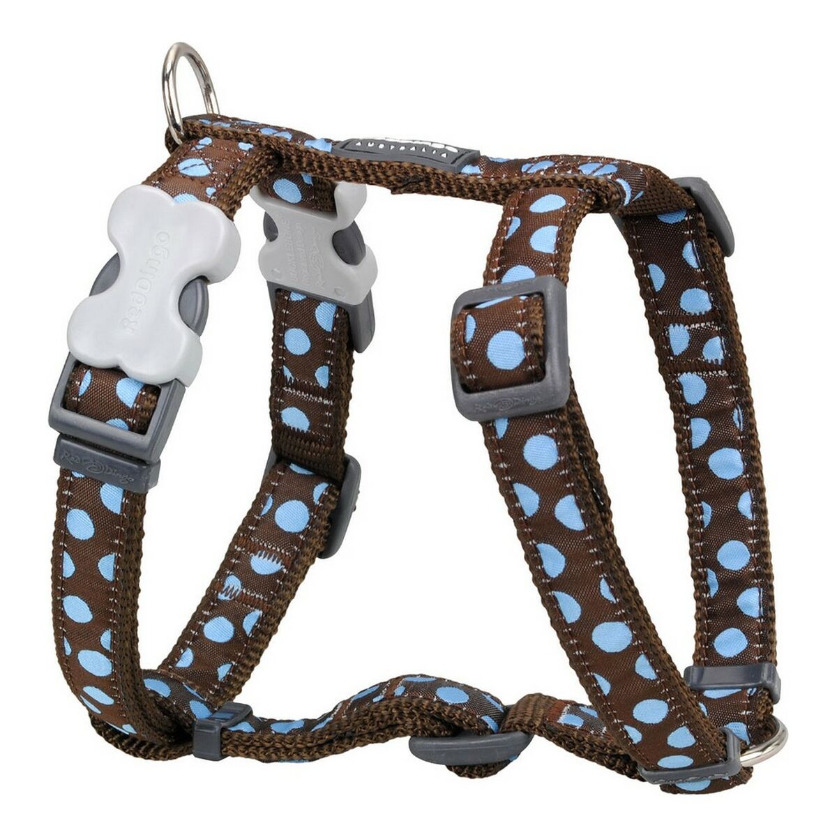 Arnés para perro lunares azul marrón de Red Dingo estilo con diseño de lunares, tamaño 30-48 cm.