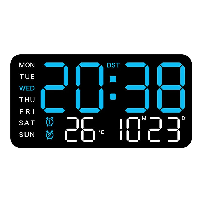 Large Digital Wall Clock Temp Date Week Display Remote Control USB Powered Table Clock Wall-Mounted Dual Alarms LED Clocks