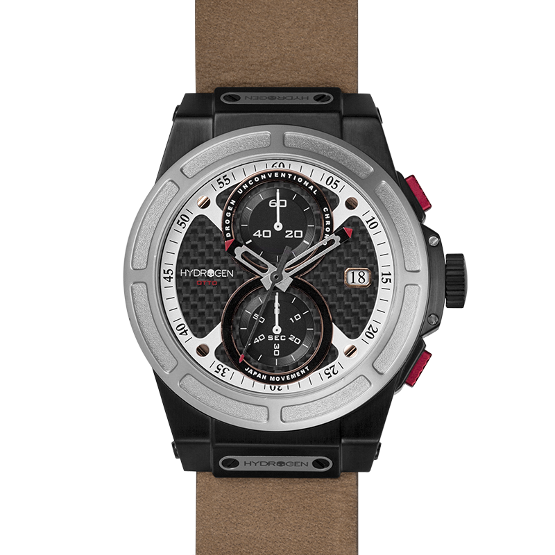 Reloj Cronógrafo Hydrogen Watch Otto Chrono | Acero y Negro | Correa Cuero Artesanal Marrón | 44 mm