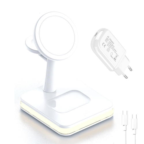 Base de Carga Inalámbrica Magnética 4 en 1 Samaray | Lámpara LED | 15W | Compatible iPhone 14/13/12, iWatch, AirPods