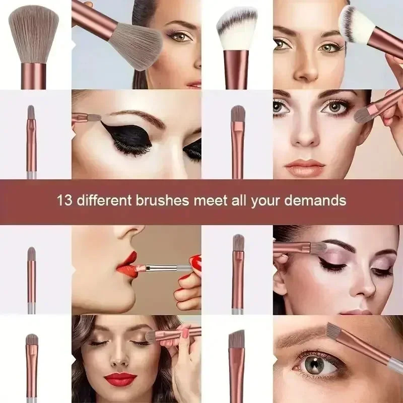 Set de Brochas de Maquillaje Profesional 13 piezas | Kabuki, Difuminadoras, Base y Sombras