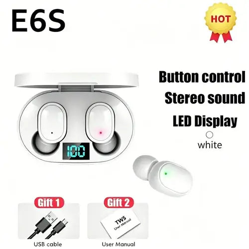 Auriculares Bluetooth TWS E6S Inalámbricos con Mic | Pantalla LED | Cancelación de Ruido