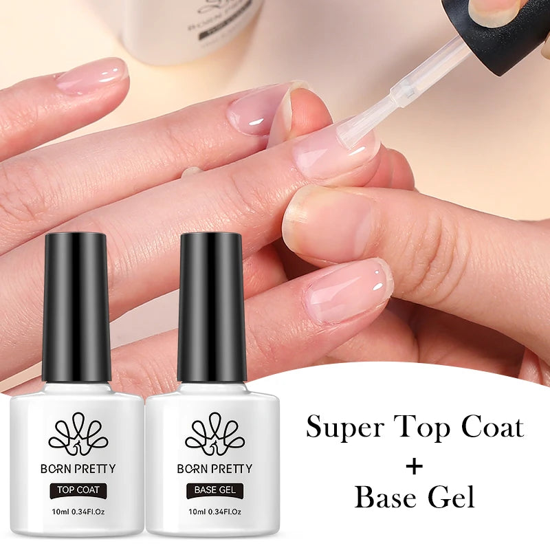 BORN PRETTY Gel de Uñas 10ml | Base Gel, Capa de Acabado, Gel Caucho, Gel de Refuerzo | Manicura UV/LED